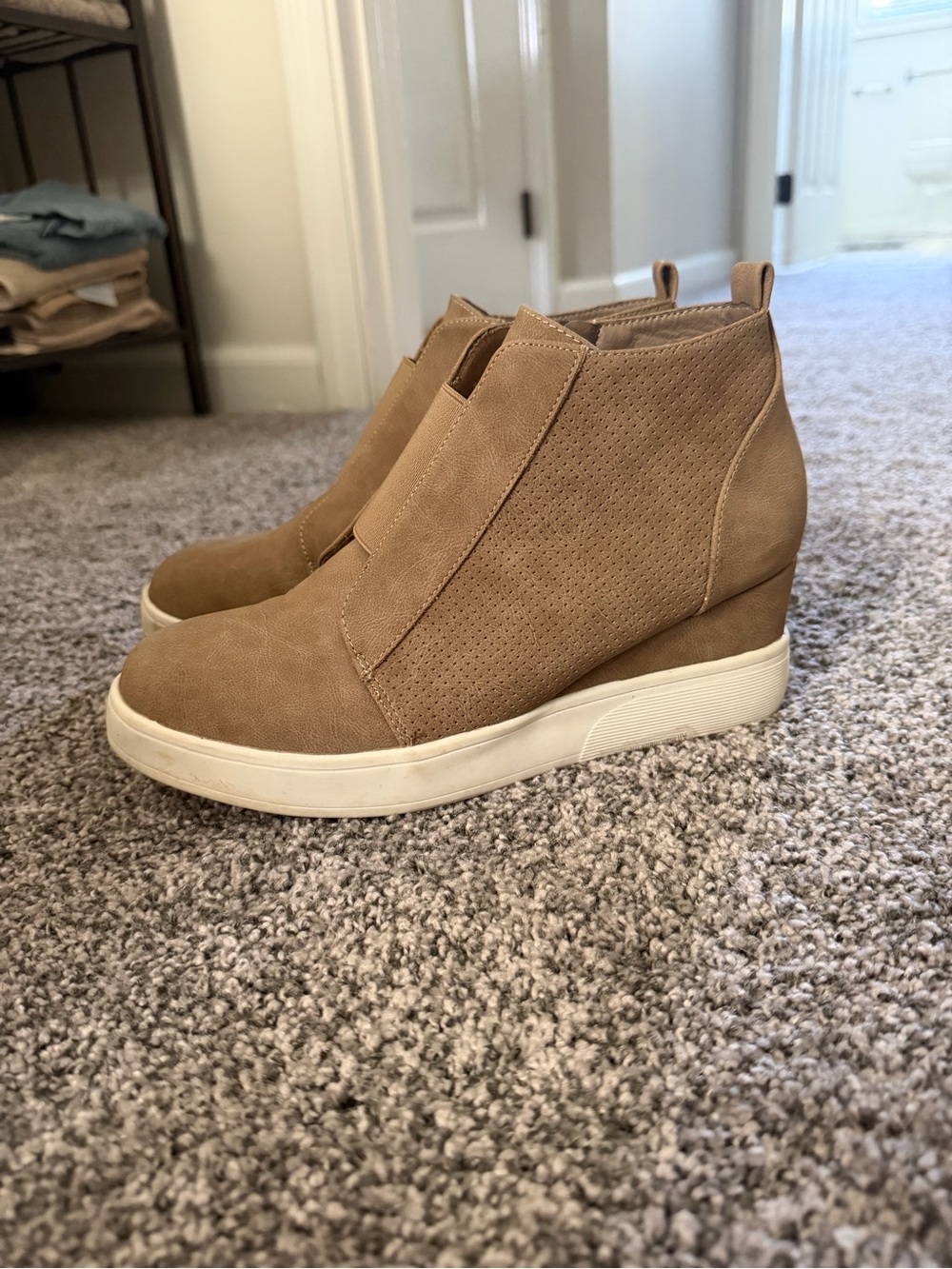 Dream Pairs Taupe Wedge Sneaker Booties with White Sole